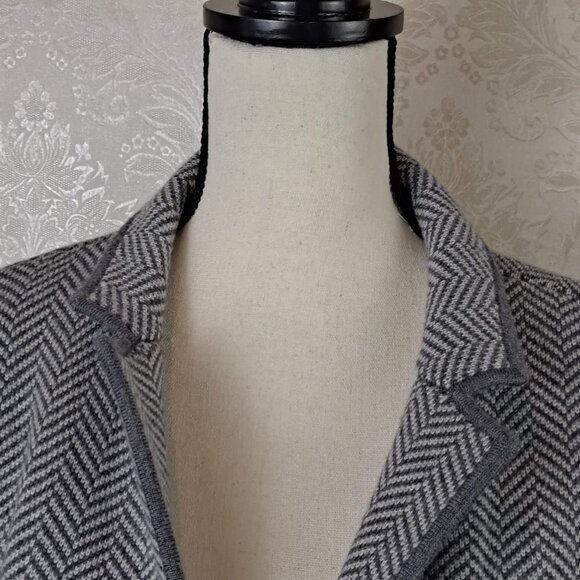 Talbots Plus Petites Size 2XP Two Tone Gray Jacket Merino Wool Chevron Stripes - Picture 5 of 12